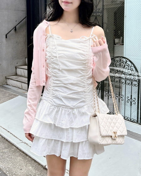 コットンレースドロストフリルミニキャミワンピース