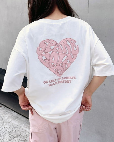 Backハート貼付チュニックTシャツ