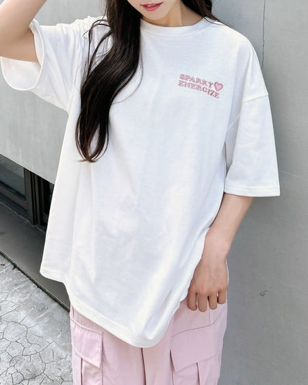 INGNI（イング） Backハート貼付チュニックTシャツ ｵﾌﾎﾜｲﾄ/ﾋﾟﾝｸ