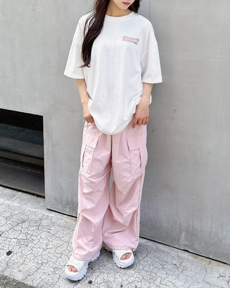 INGNI（イング） Backハート貼付チュニックTシャツ ｵﾌﾎﾜｲﾄ/ﾋﾟﾝｸ