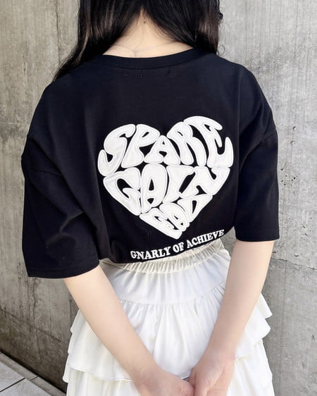 Backハート貼付チュニックTシャツ