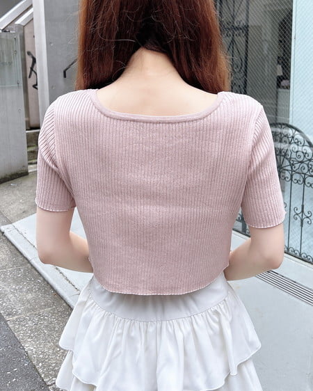 INGNI（イング） フロントリボン半袖ニットカーディガン＋レースリブキャミセット ﾋﾟﾝｸ