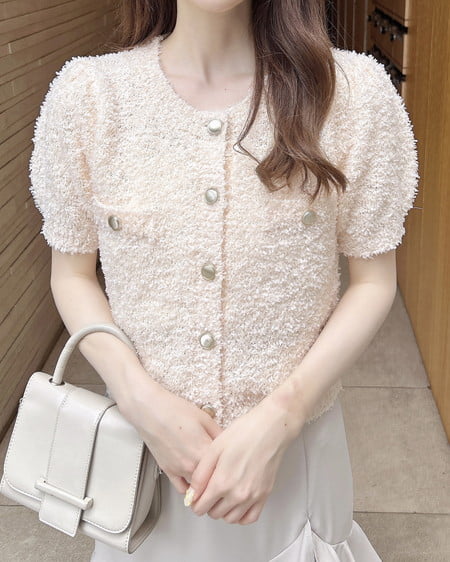 INGNI（イング） ファンシーヤーン半袖ニットカーディガン ﾍﾞｰｼﾞｭ