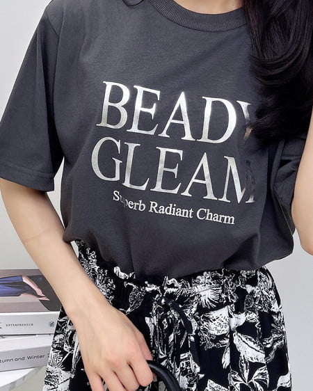 INGNI（イング） 箔プリントロゴTシャツ ﾁｬｺｰﾙｸﾞﾚｰ
