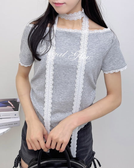 レースチョーカー付リブトップス