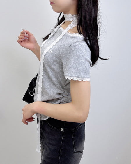 INGNI（イング） レースチョーカー付リブトップス ｸﾞﾚｰ