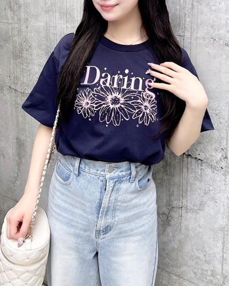 INGNI（イング） フラワーロゴTシャツ ｺﾝ/ﾋﾟﾝｸ
