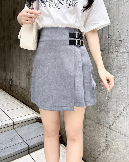 INGNI（イング） サイドベルトラッププリーツスカパン ｸﾞﾚｰ