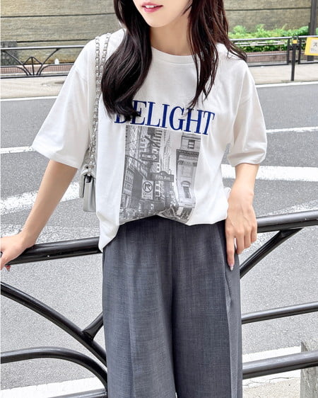 INGNI（イング） 転写フォトTシャツ ｵﾌﾎﾜｲﾄ/ﾌﾞﾙｰ