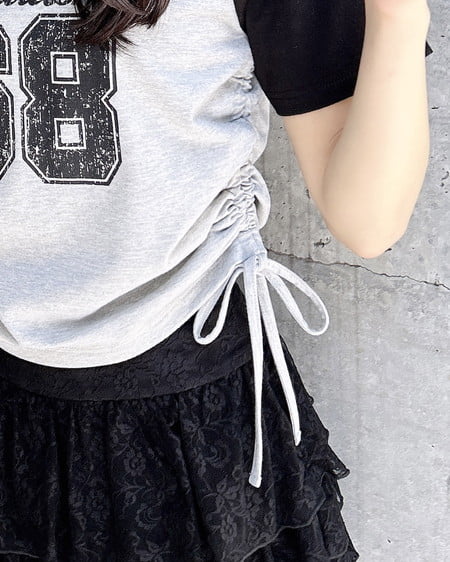 INGNI（イング） ナンバリングラグランTシャツ ｸﾞﾚｰ/ｸﾛ