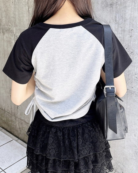 INGNI（イング） ナンバリングラグランTシャツ ｸﾞﾚｰ/ｸﾛ