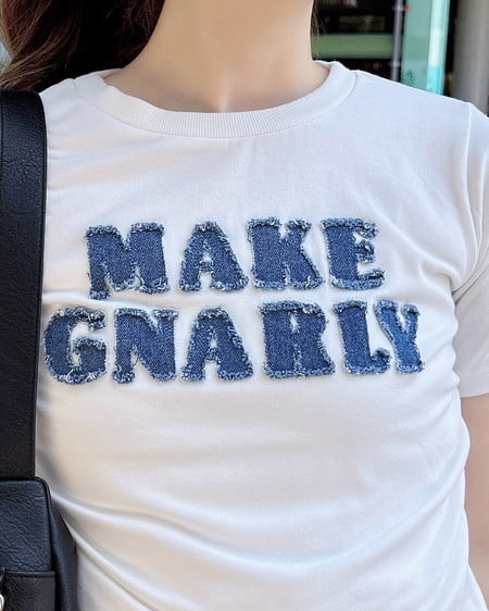 INGNI（イング） デニム貼付サイドギャザーTシャツ ｵﾌﾎﾜｲﾄ