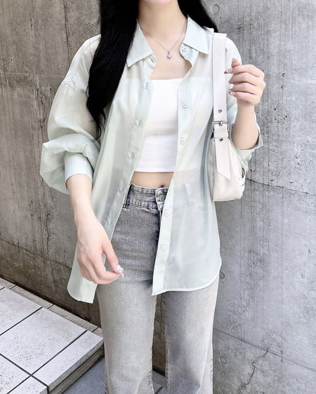 INGNI（イング） シアービッグシャツ ﾐﾝﾄｸﾞﾘｰﾝ