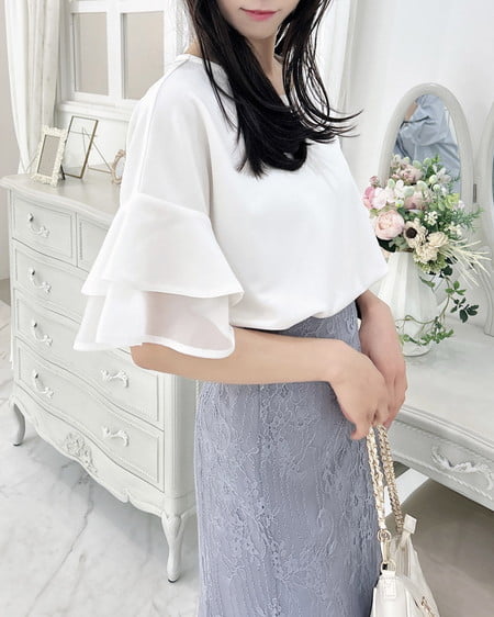 INGNI（イング） 袖シアーフレアトップス ｵﾌﾎﾜｲﾄ