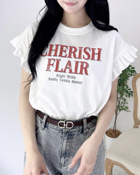 袖フリルロゴTシャツ