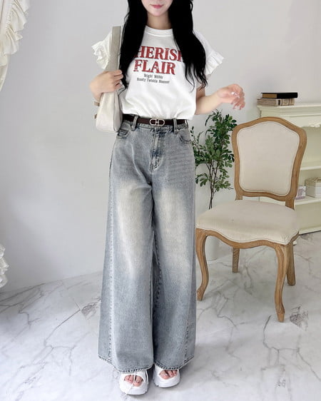 INGNI（イング） 袖フリルロゴTシャツ ｵﾌﾎﾜｲﾄ/ｱｶ