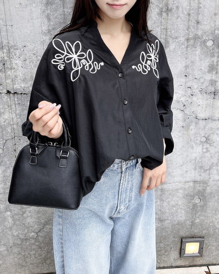 INGNI（イング） コード刺繍タケノコシャツ ｽﾐｸﾛ