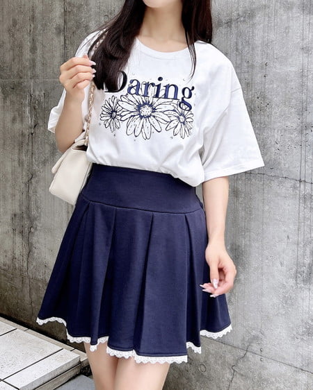 INGNI（イング） 裾レースミニスウェットプリーツスカート ｺﾝ