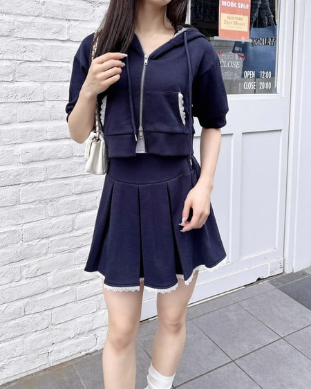 INGNI（イング） 裾レースミニスウェットプリーツスカート ｺﾝ