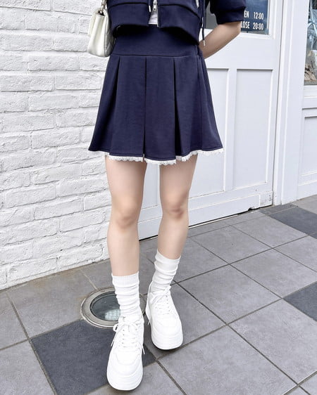 INGNI（イング） 裾レースミニスウェットプリーツスカート ｺﾝ