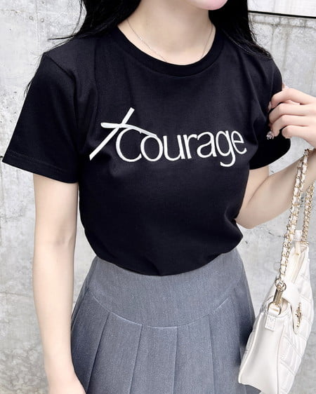 リボン付ラメ刺繍ロゴTシャツ