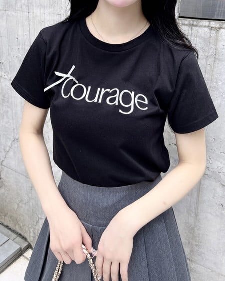 INGNI（イング） リボン付ラメ刺繍ロゴTシャツ ｸﾛ/ｵﾌﾗﾒ