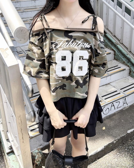 INGNI（イング） オフショル肩リボンナンバリングTシャツ ﾒｲｻｲ