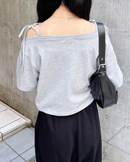 INGNI（イング） ワンショル肩リボンナンバリングTシャツ ｸﾞﾚｰ