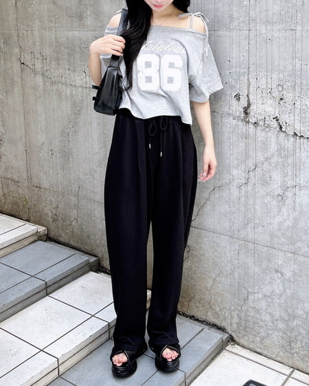 INGNI（イング） ワンショル肩リボンナンバリングTシャツ ｸﾞﾚｰ