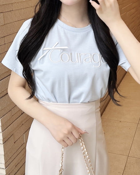 リボン付ラメ刺繍ロゴTシャツ