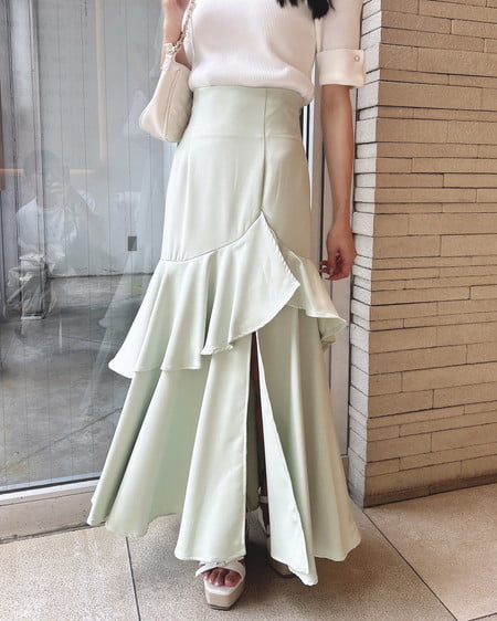INGNI（イング） バックレースアップアシメスリットスカート ﾗｲﾄｸﾞﾘｰﾝ