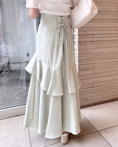 INGNI（イング） バックレースアップアシメスリットスカート ﾗｲﾄｸﾞﾘｰﾝ