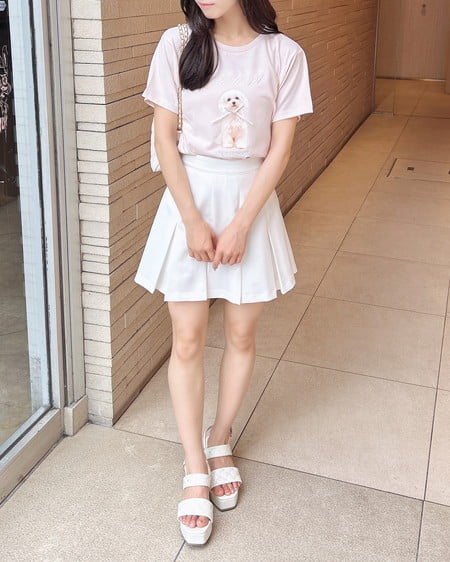 INGNI（イング） リボン付犬プリントTシャツ ﾋﾟﾝｸ/ｵﾌﾎﾜｲﾄ
