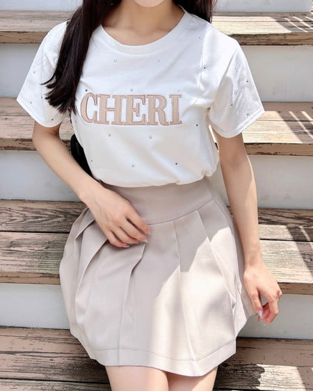 ラインストーン飛ばしラバー貼付Tシャツ