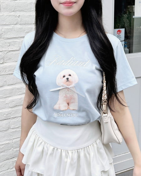 INGNI（イング） リボン付犬プリントTシャツ ｻｯｸｽ/ｵﾌﾎﾜｲﾄ