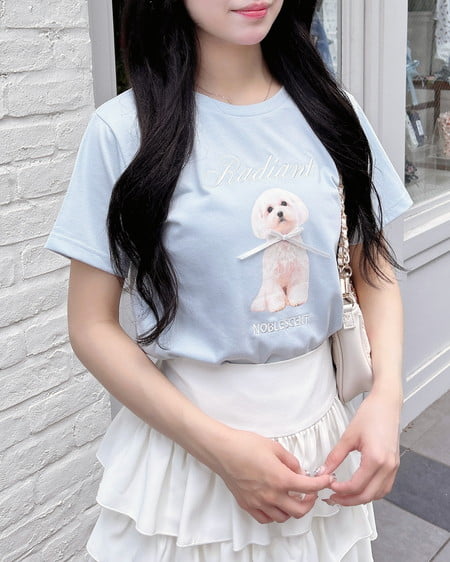 INGNI（イング） リボン付犬プリントTシャツ ｻｯｸｽ/ｵﾌﾎﾜｲﾄ