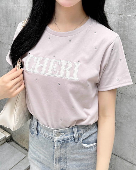 ラインストーン飛ばしラバー貼付Tシャツ