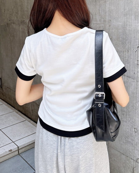 INGNI（イング） ヘンリー胸プレート付レイヤードリブトップス ｵﾌﾎﾜｲﾄ/ｸﾛ