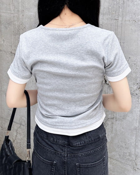 INGNI（イング） ヘンリー胸プレート付レイヤードリブトップス ｸﾞﾚｰ/ｵﾌﾎﾜｲﾄ