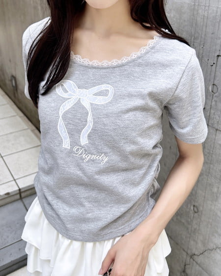レース付きリボンTシャツ