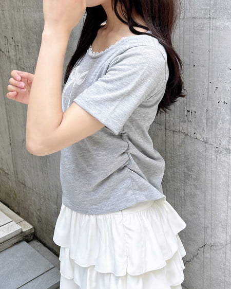 INGNI（イング） レース付きリボンTシャツ ｸﾞﾚｰ