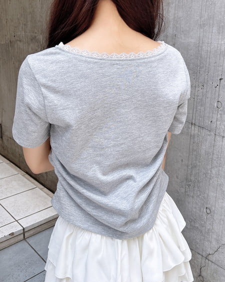 INGNI（イング） レース付きリボンTシャツ ｸﾞﾚｰ
