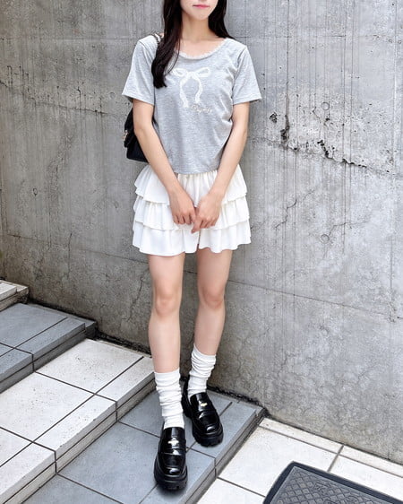 INGNI（イング） レース付きリボンTシャツ ｸﾞﾚｰ
