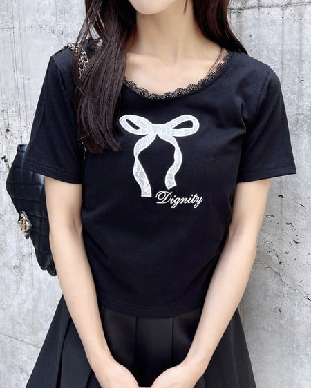 レース付きリボンTシャツ