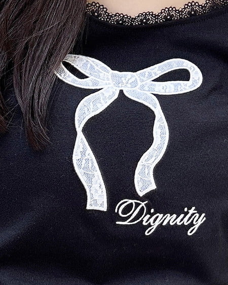 INGNI（イング） レース付きリボンTシャツ ｸﾛ