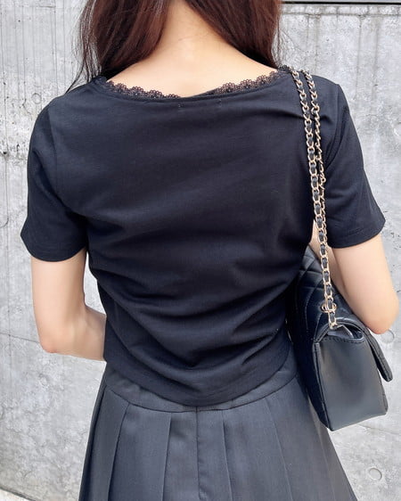 INGNI（イング） レース付きリボンTシャツ ｸﾛ