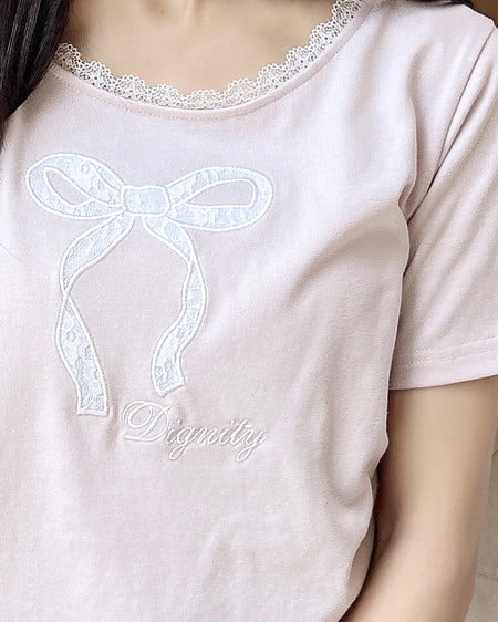INGNI（イング） レース付きリボンTシャツ ﾋﾟﾝｸ