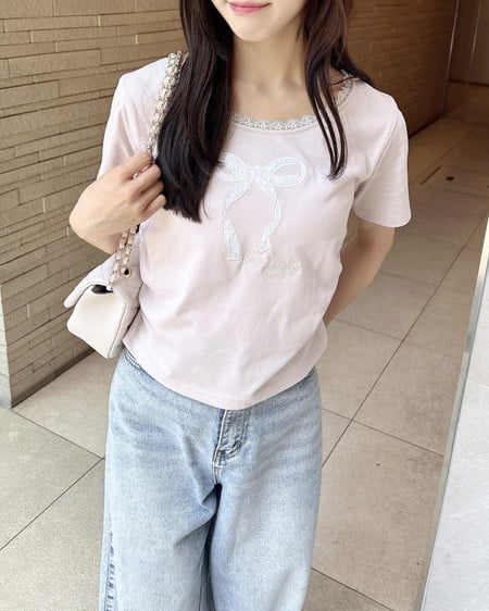 INGNI（イング） レース付きリボンTシャツ ﾋﾟﾝｸ
