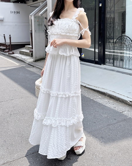 INGNI（イング） シアーフリルティアードスカート(セットアップ対応) ｵﾌﾎﾜｲﾄ