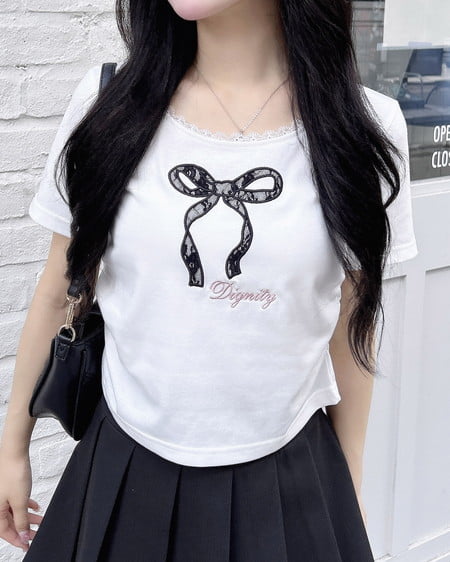 レース付きリボンTシャツ